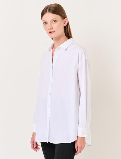 White Long Sleeve Basic Poplin Shirt