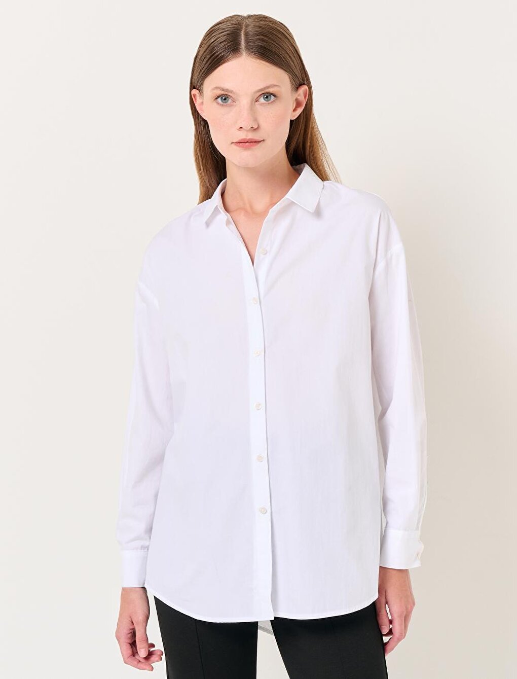 White Long Sleeve Basic Poplin Shirt