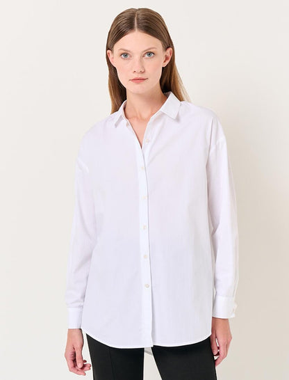 White Long Sleeve Basic Poplin Shirt