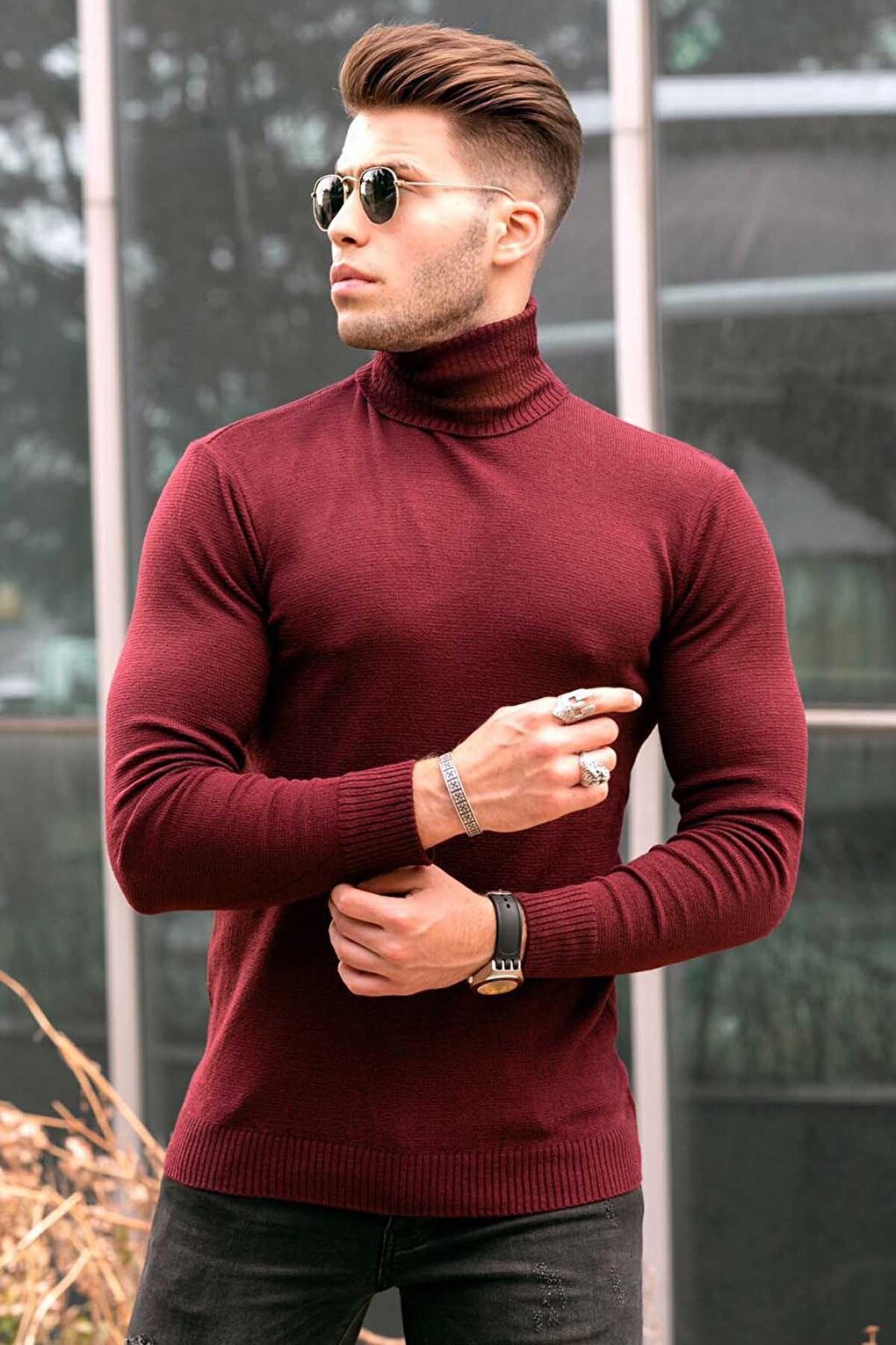 Claret Red Turtleneck Men's Sweater 9421