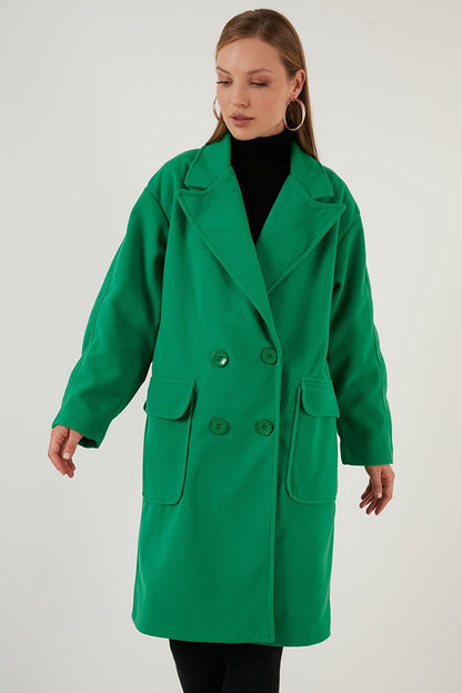 Oversize Double Buttoned Double Breasted Collar Long Coat 6230043