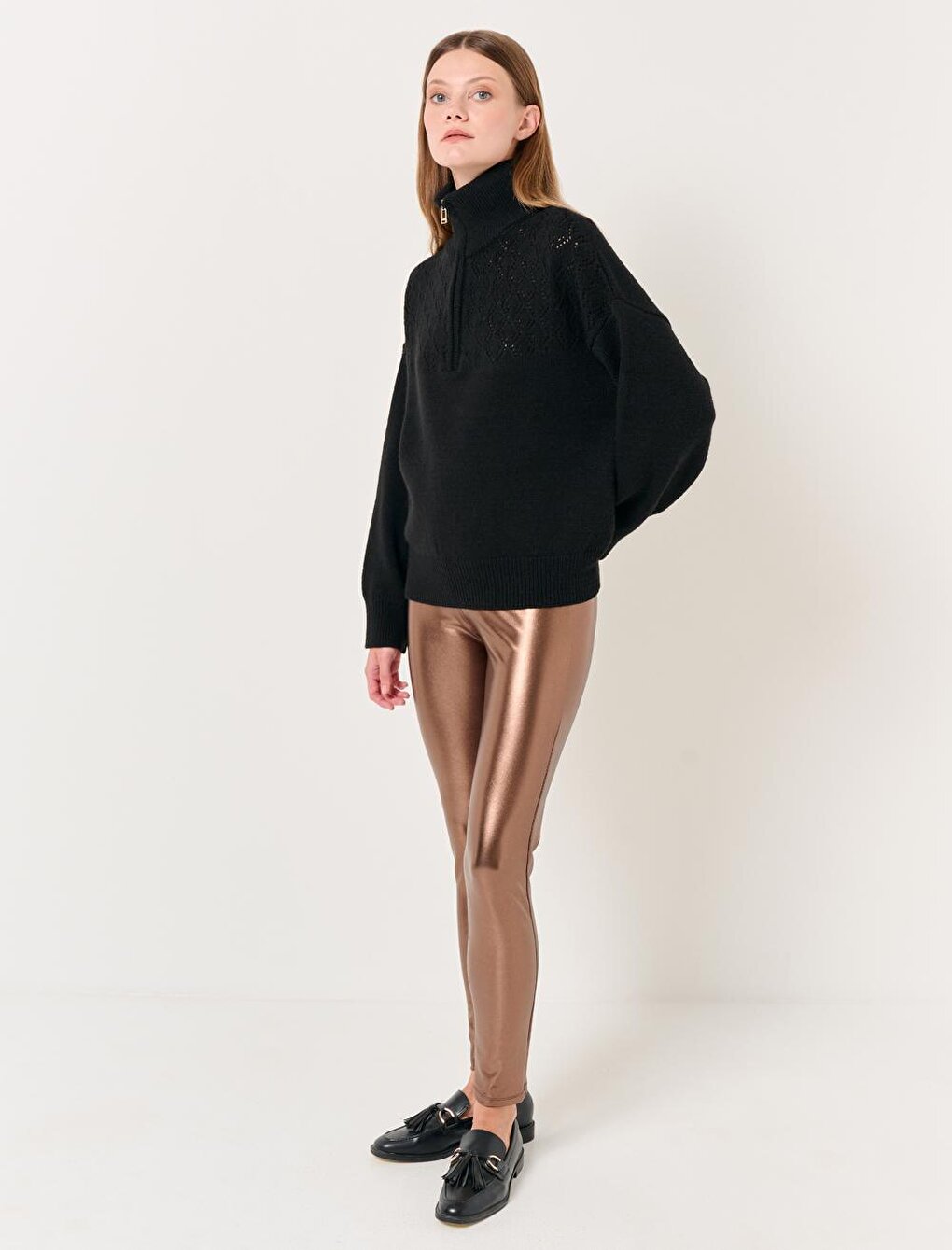 Copper High Waist Narrow Leg Shiny Leggings