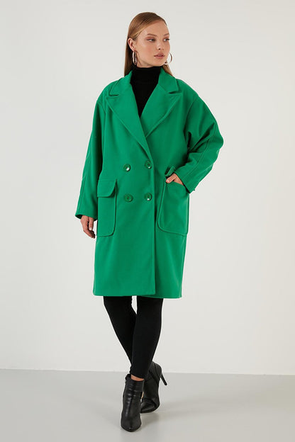 Oversize Double Buttoned Double Breasted Collar Long Coat 6230043