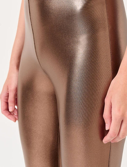 Copper High Waist Narrow Leg Shiny Leggings