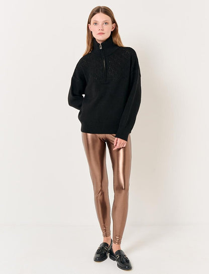 Copper High Waist Narrow Leg Shiny Leggings