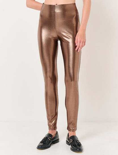 Copper High Waist Narrow Leg Shiny Leggings