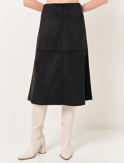 Black Normal Waist Knitted Suede Midi Skirt