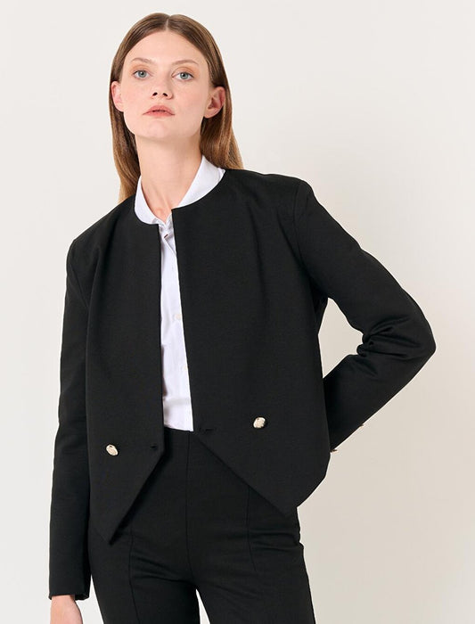 Black Open Collar Long Sleeve Crop Blazer Jacket