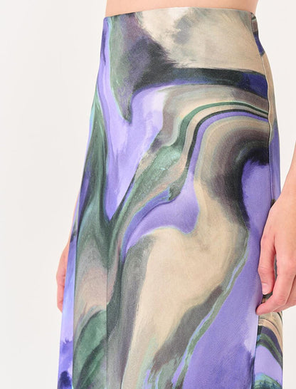 Mixed High Waist Abstract Pattern Midi Satin Skirt