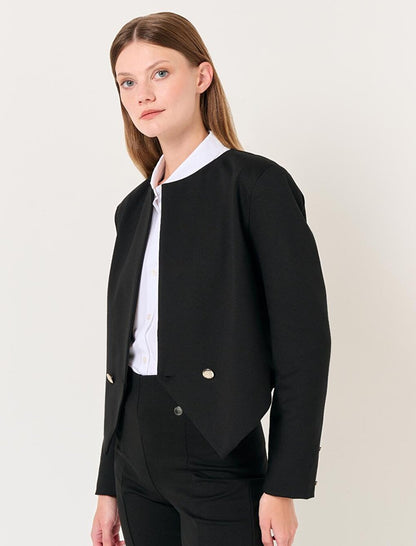 Black Open Collar Long Sleeve Crop Blazer Jacket