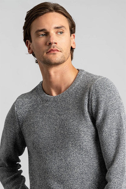 Slim Fit Crew Neck Self-Patterned Men's Gray Sweater