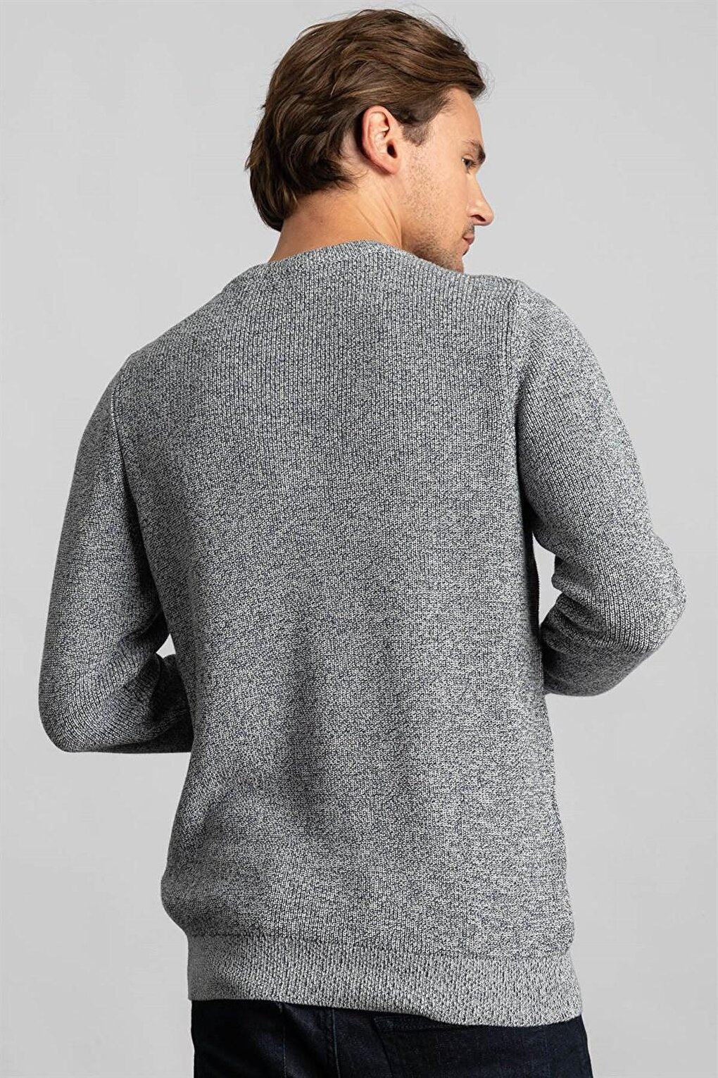 Slim Fit Crew Neck Self-Patterned Men's Gray Sweater