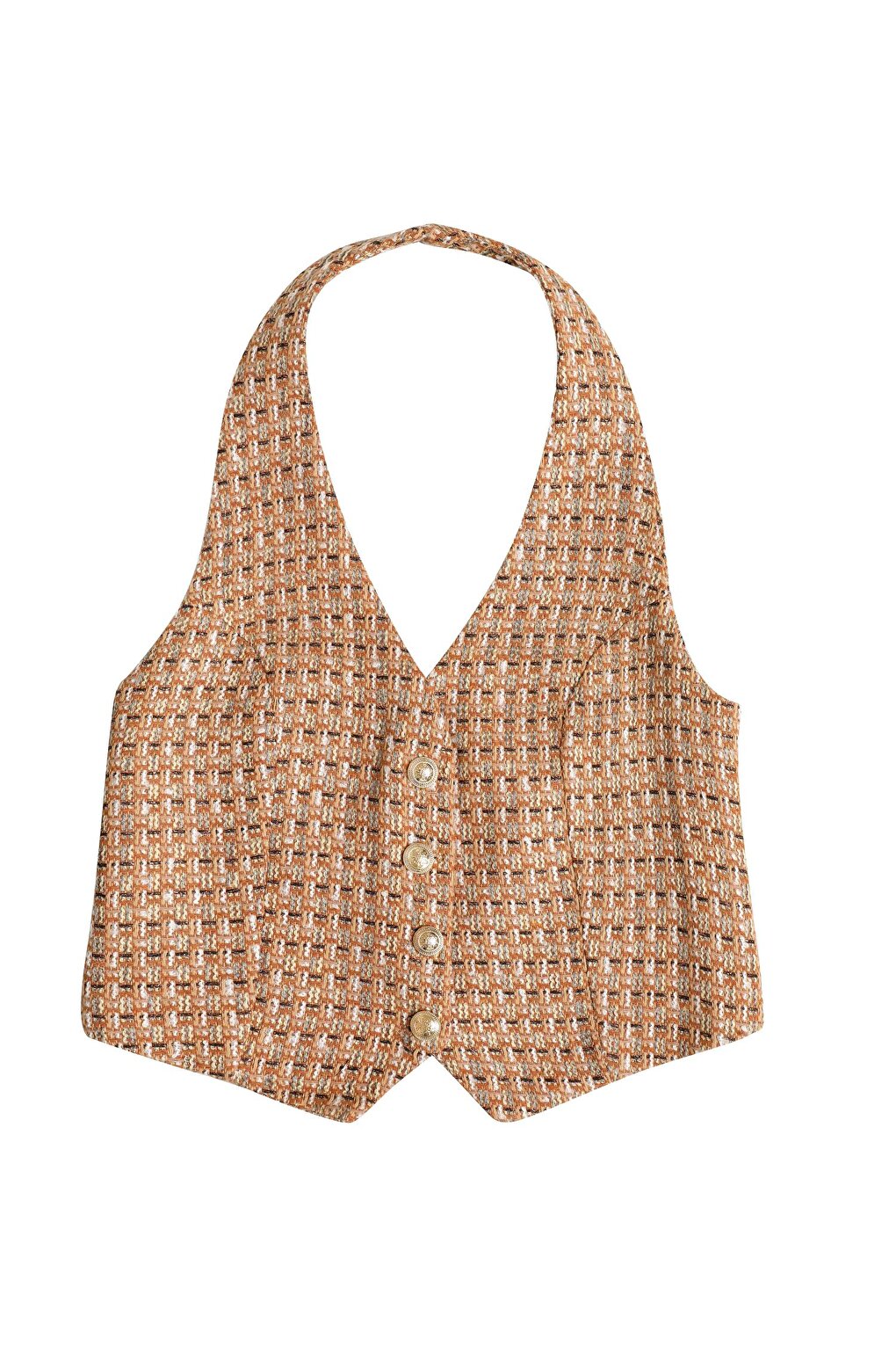 Button Detailed Tweed Vest Brown