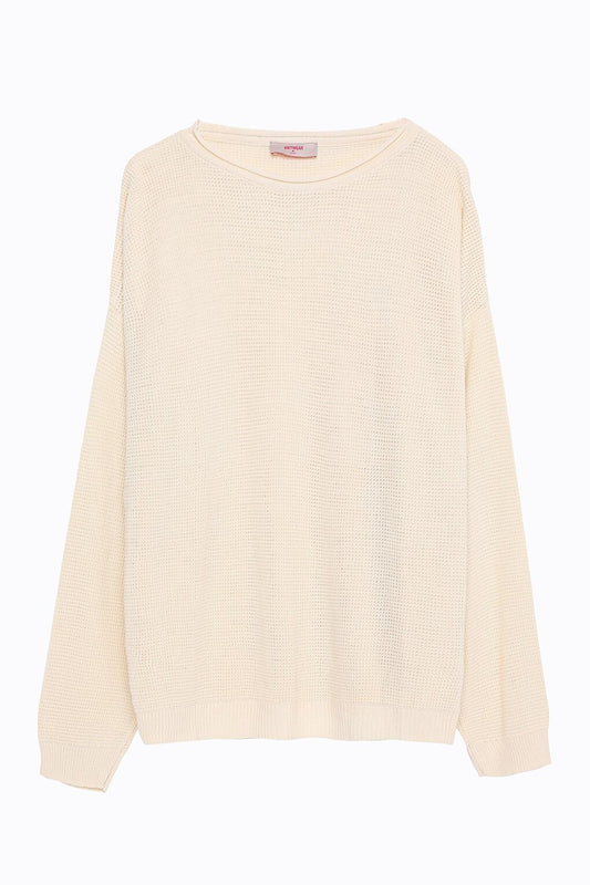 Knitted Detailed Thin Sweater Cream