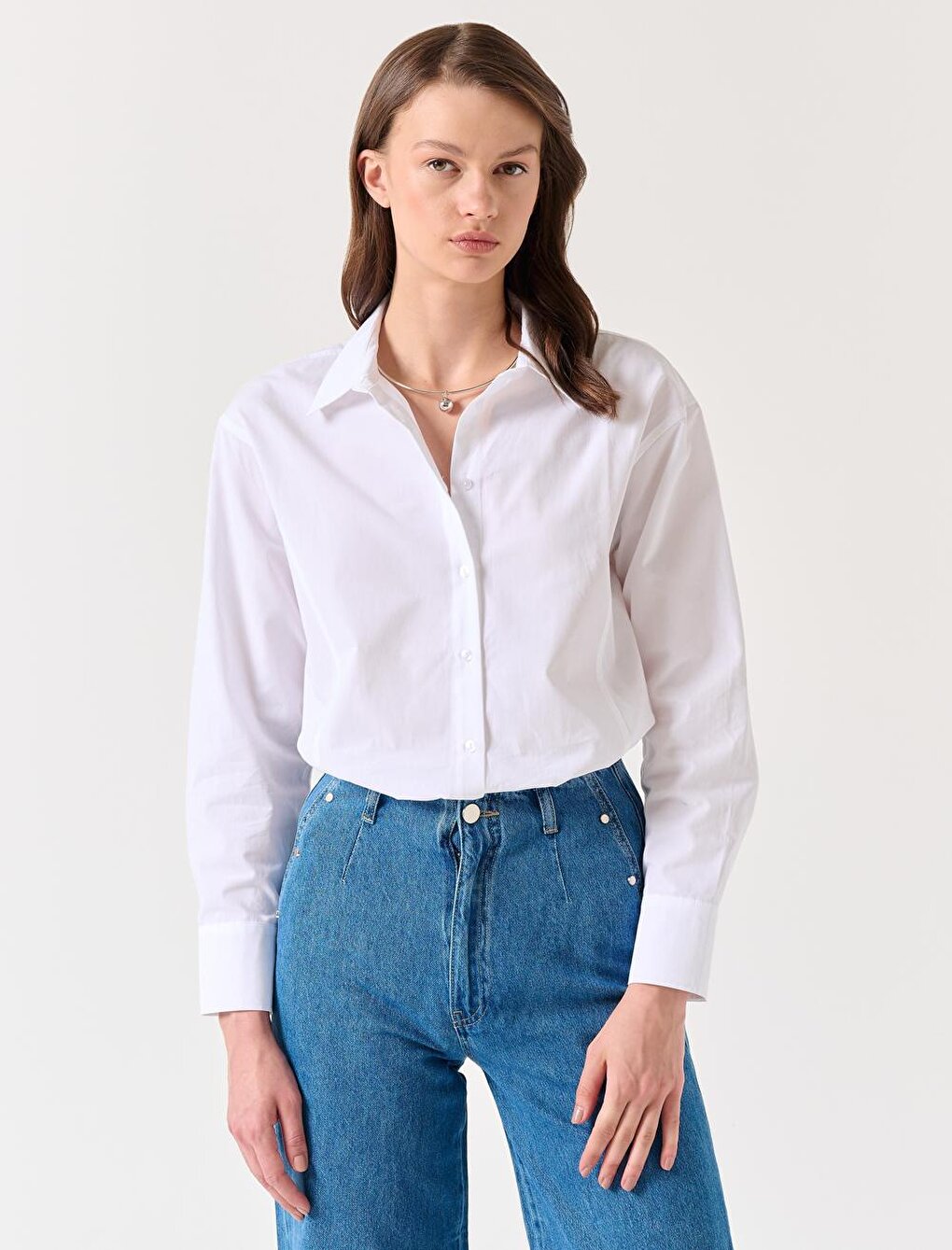 White Long Sleeve 100% Cotton Woven Shirt