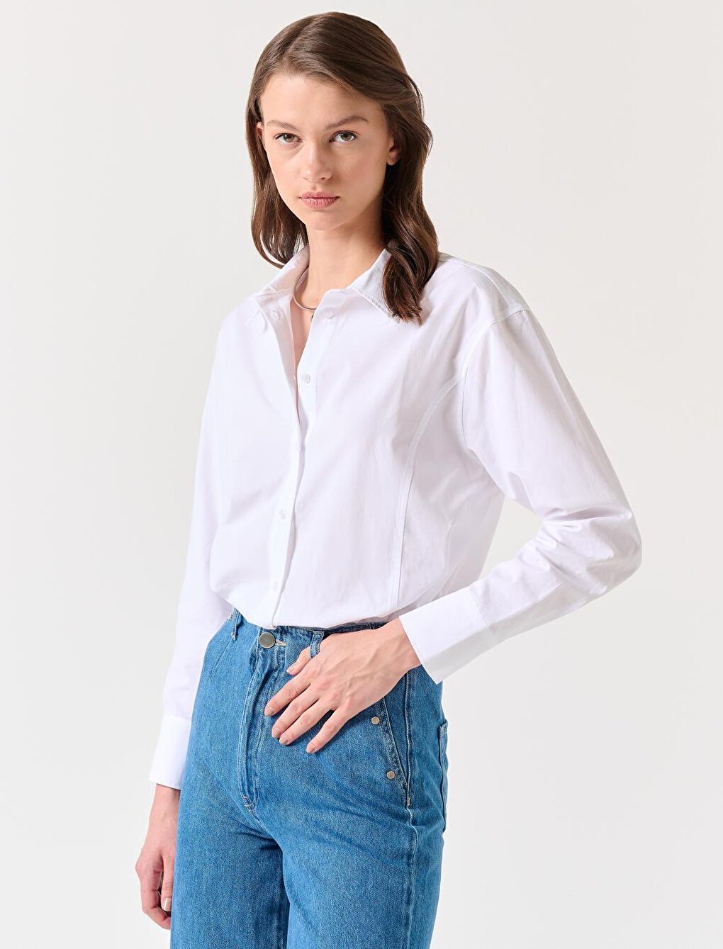 White Long Sleeve 100% Cotton Woven Shirt