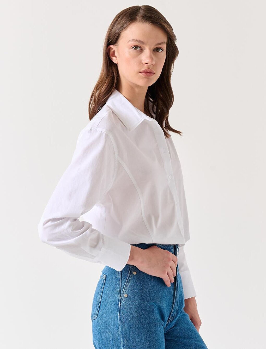 White Long Sleeve 100% Cotton Woven Shirt