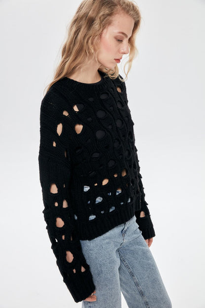 Wide Hole Sweater Black