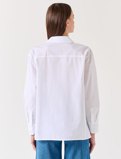 White Long Sleeve 100% Cotton Woven Shirt