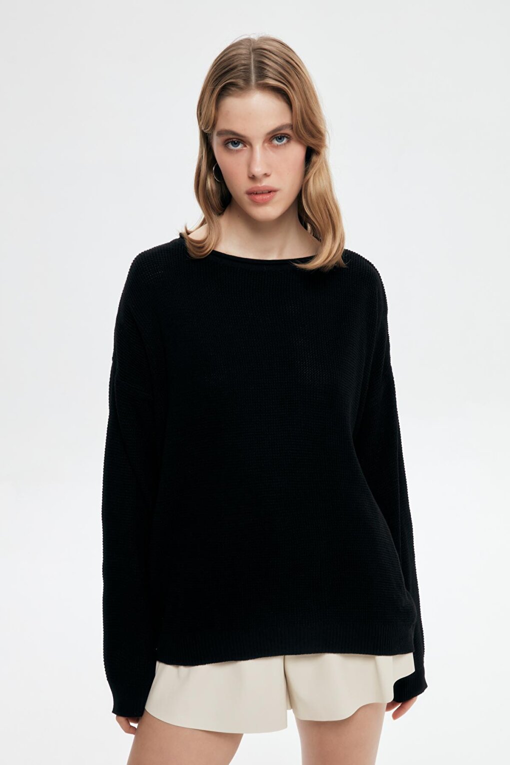 Knitted Detailed Thin Sweater Black