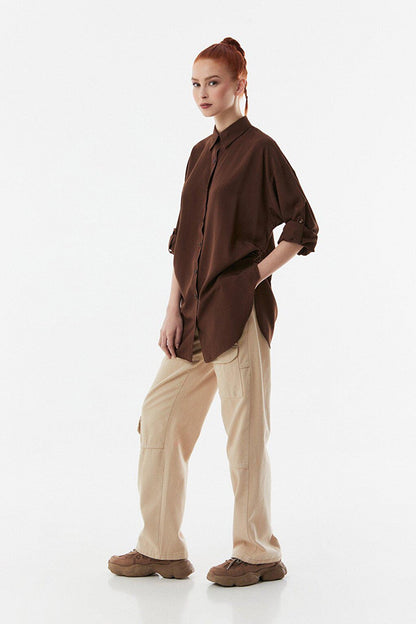 Basic Side Gathered Oversize Shirt