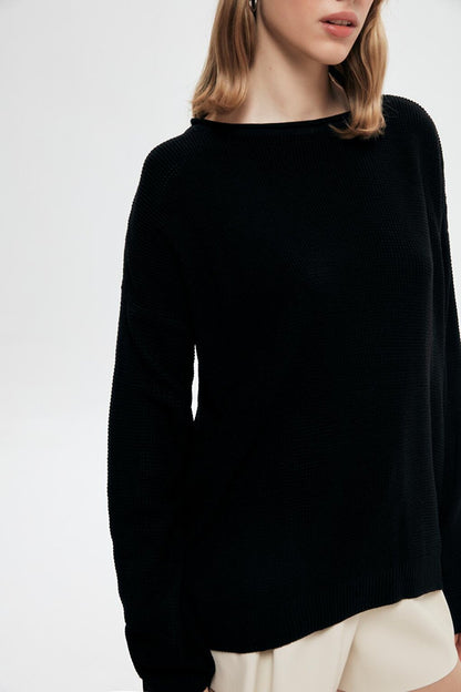 Knitted Detailed Thin Sweater Black