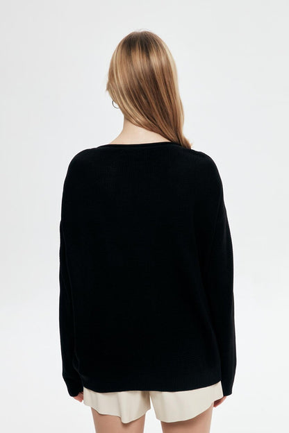 Knitted Detailed Thin Sweater Black