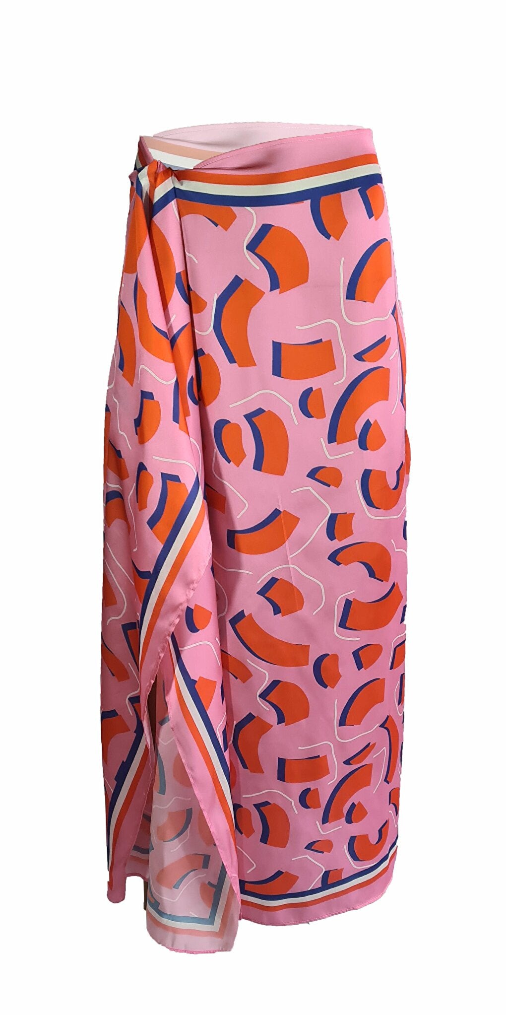 Elena Pink Geometric Pattern Pareo Non-Underlined Shiny Fabric - 95cm*145cm