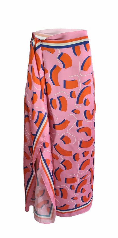 Elena Pink Geometric Pattern Pareo Non-Underlined Shiny Fabric - 95cm*145cm