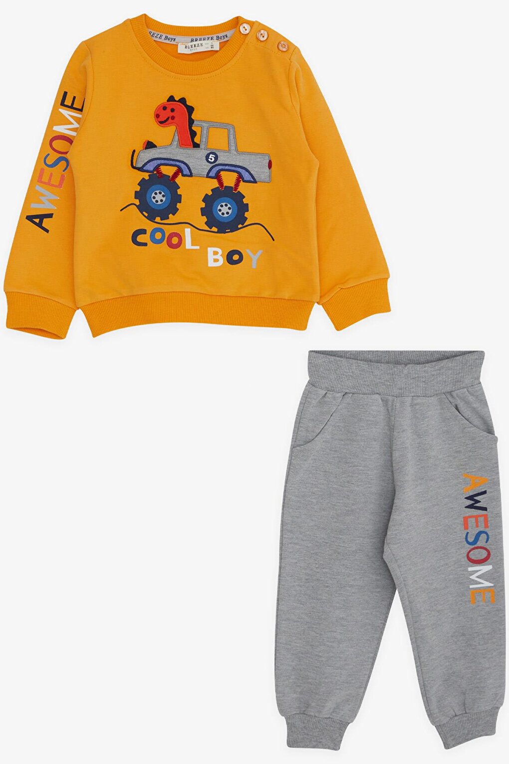 Baby Boy Tracksuit Set Mustard Yellow with Dinosaur Embroidery (1-1.5 Years)