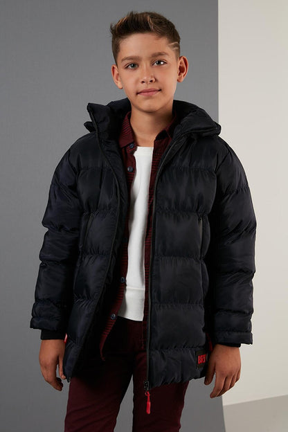 Removable Hooded Puffer Coat with Plush Lining 5763038