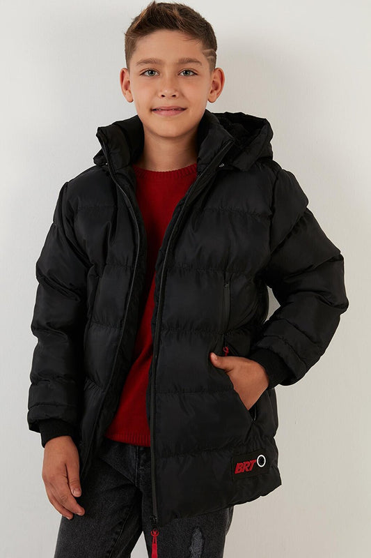 Removable Hooded Puffer Coat with Plush Lining 5763038