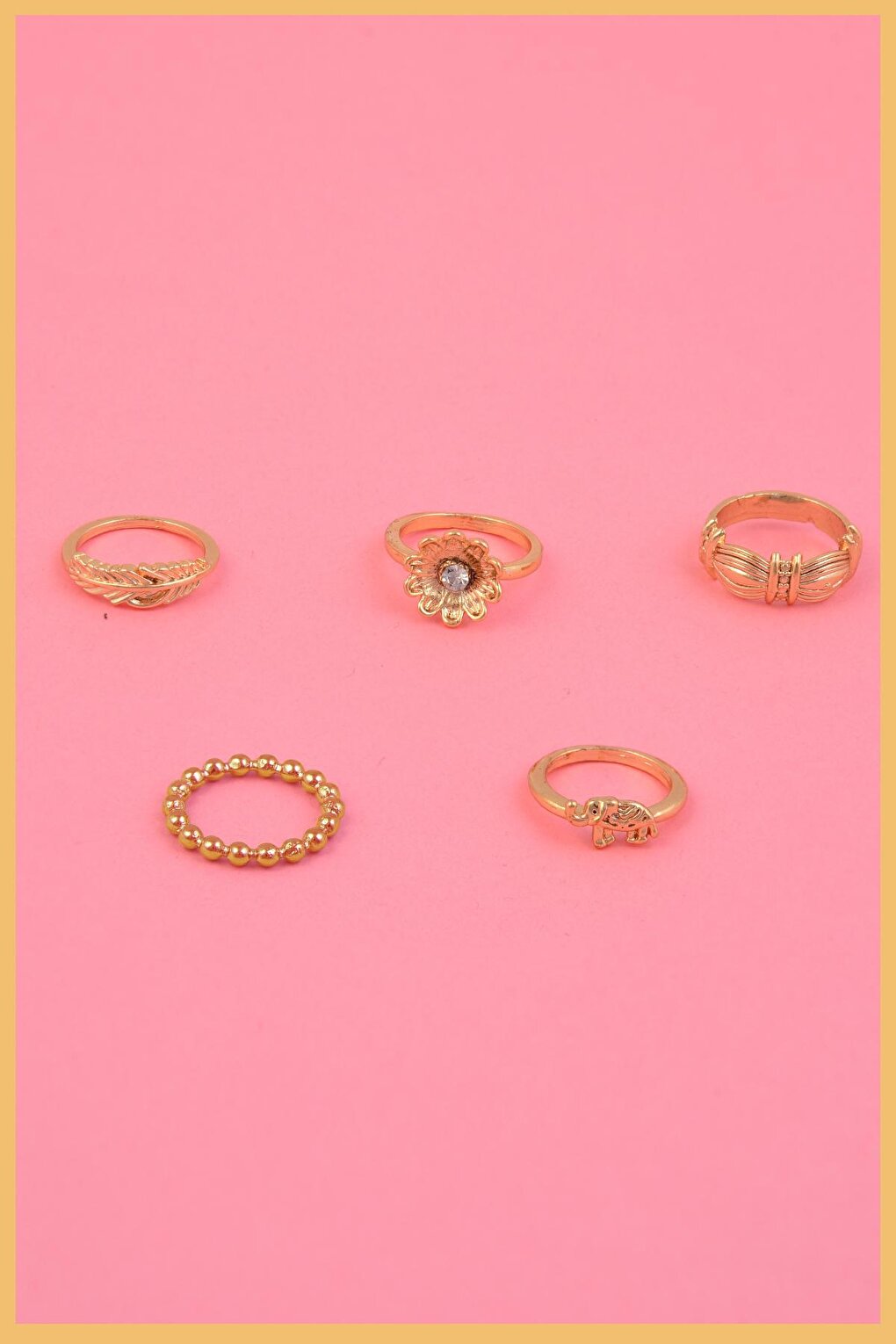 Gold Plated 5-Piece Daisy Ring Set