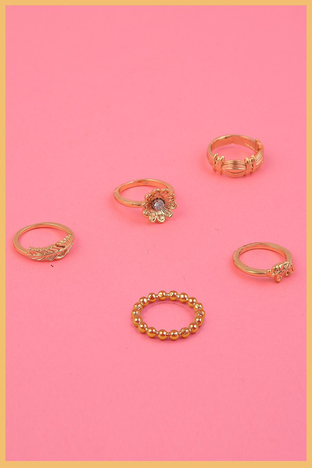 Gold Plated 5-Piece Daisy Ring Set