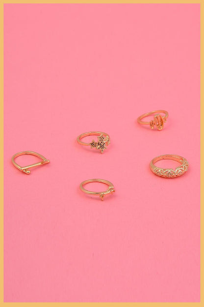 Gold Plated 5 Ring Set