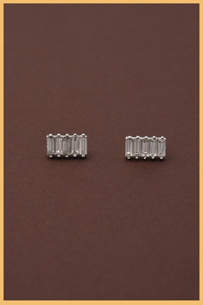 Silver Plated 2-Piece Zircon Baguette Earring Set