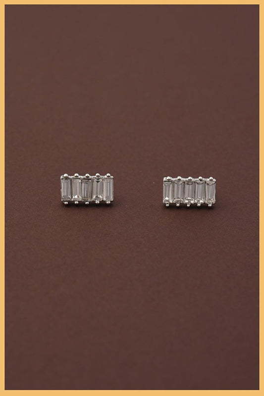 Silver Plated 2-Piece Zircon Baguette Earring Set