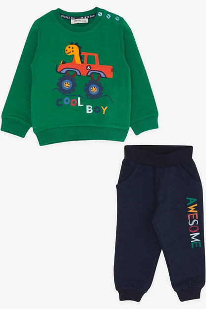 Baby Boy Tracksuit Set Green with Dinosaur Embroidery (1-1.5 Years)