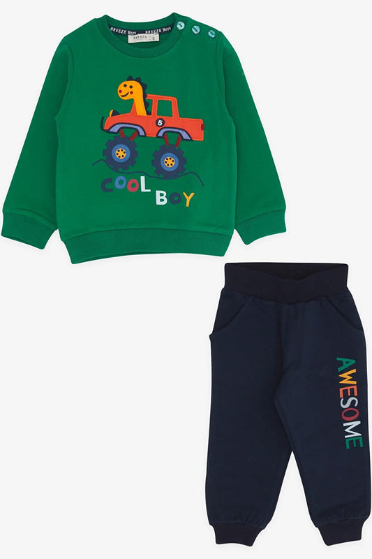 Baby Boy Tracksuit Set Green with Dinosaur Embroidery (1-1.5 Years)