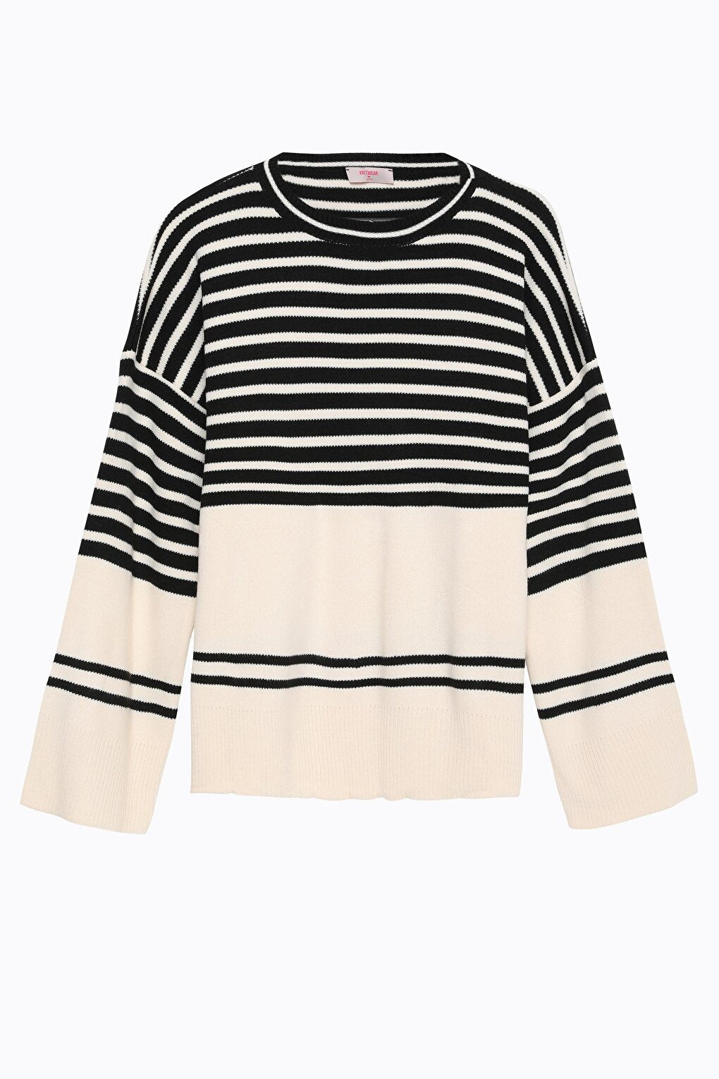 Stripe Detailed Crew Neck Sweater Cream-Black