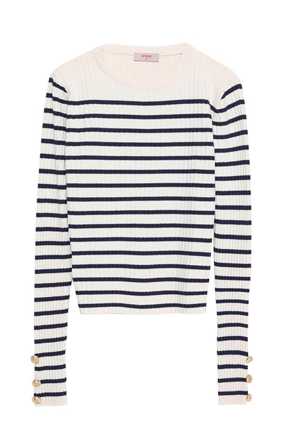 Button Detailed Striped Knitwear Navy Blue