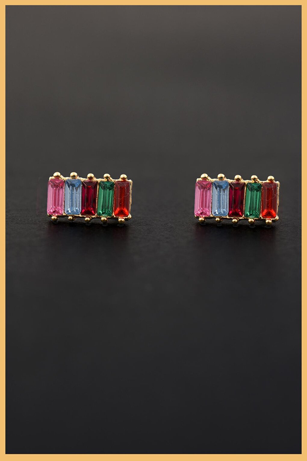 Gold Plated 2-Piece Colorful Zircon Baguette Earring Set