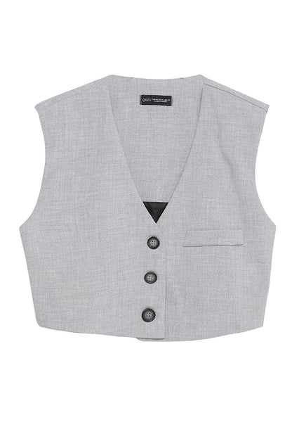 Button Detailed Vest Jacket Light Gray