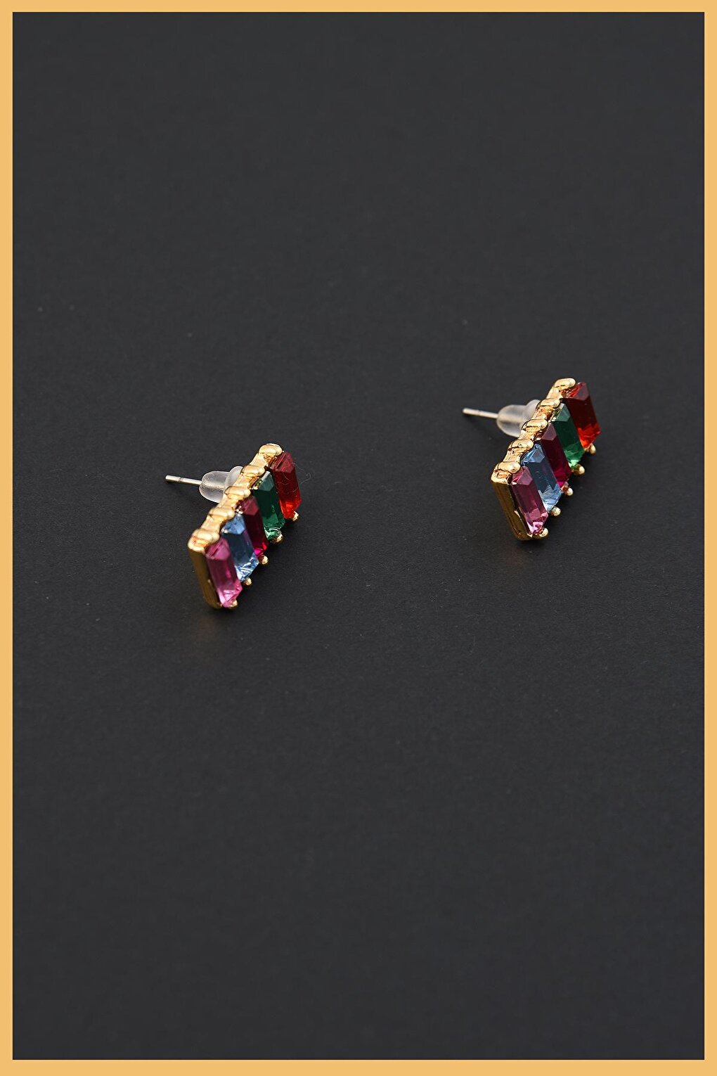 Gold Plated 2-Piece Colorful Zircon Baguette Earring Set