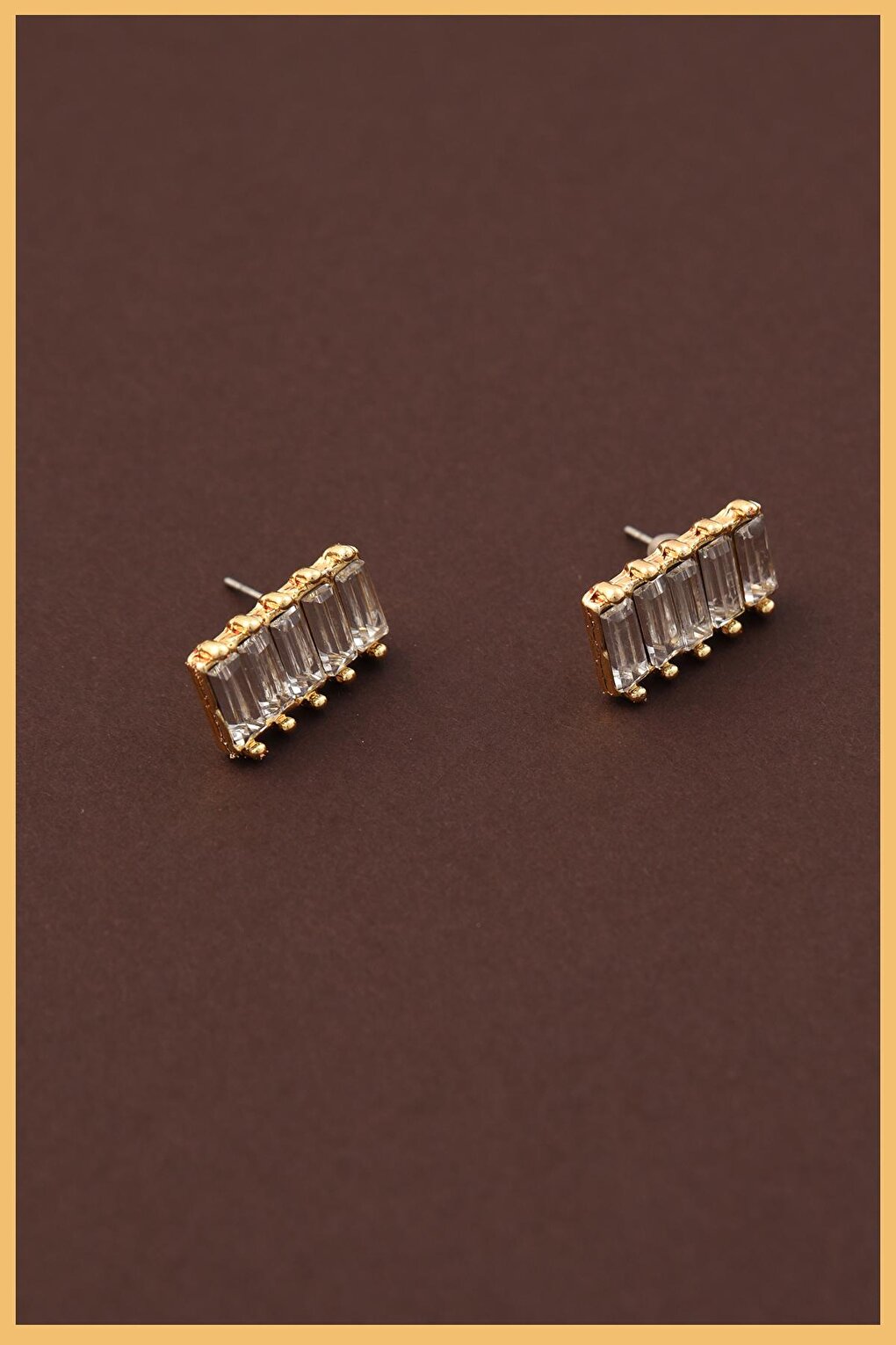 Gold Plated 2-Piece Zircon Baguette Earring Set