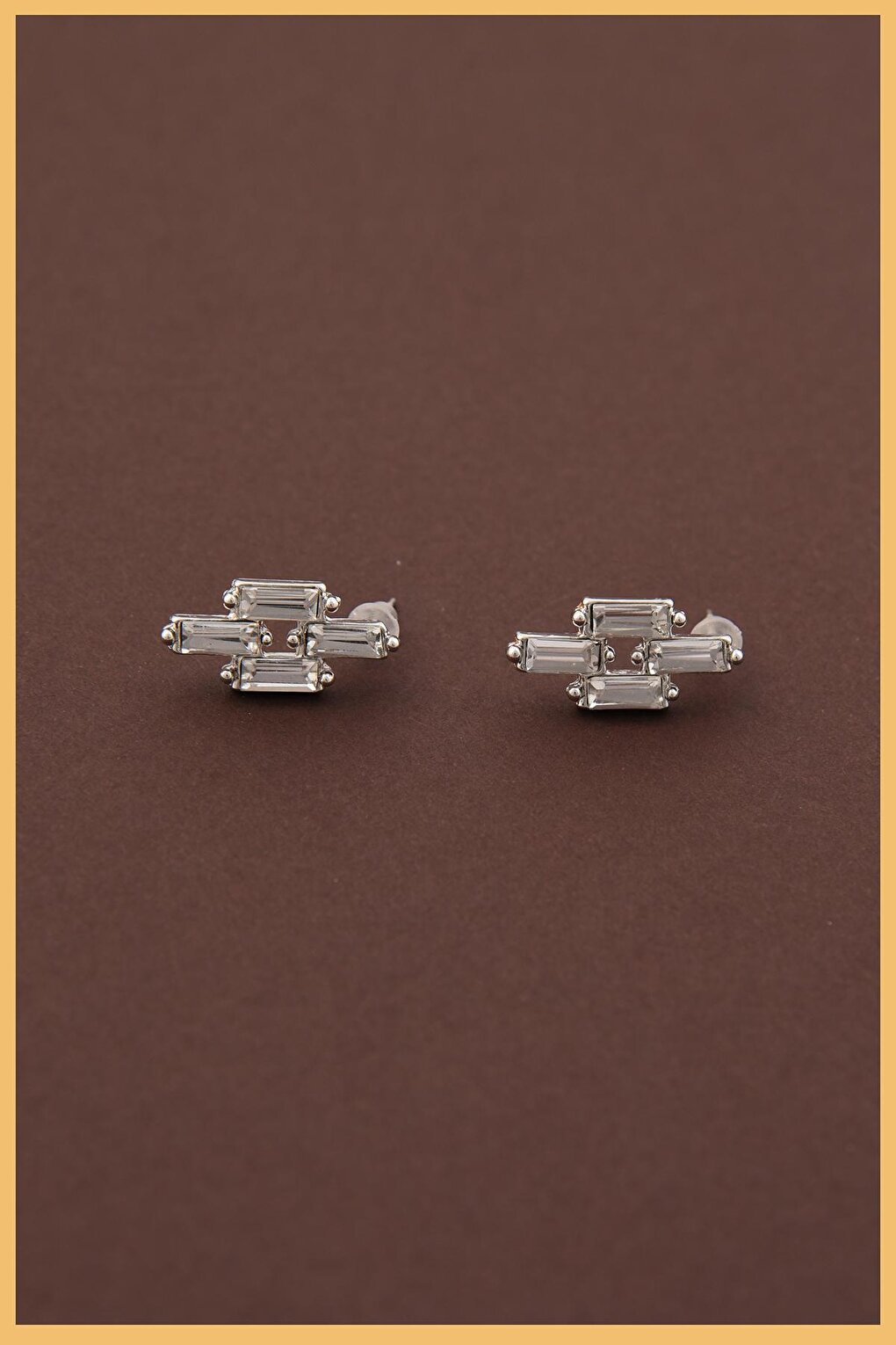 Set of 2 Silver Plated Square Zircon Baguette Earrings