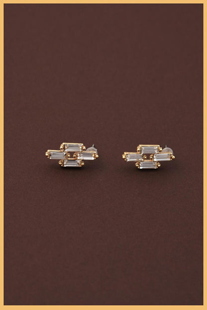 Set of 2 Gold Plated Square Zircon Baguette Earrings