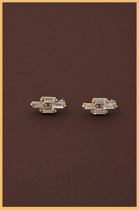 Set of 2 Gold Plated Square Zircon Baguette Earrings