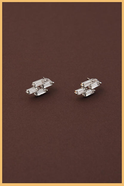 Set of 2 Silver Plated Square Zircon Baguette Earrings