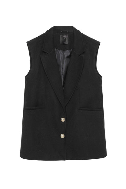 Double Breasted Collar Stitching Vest Jacket Black